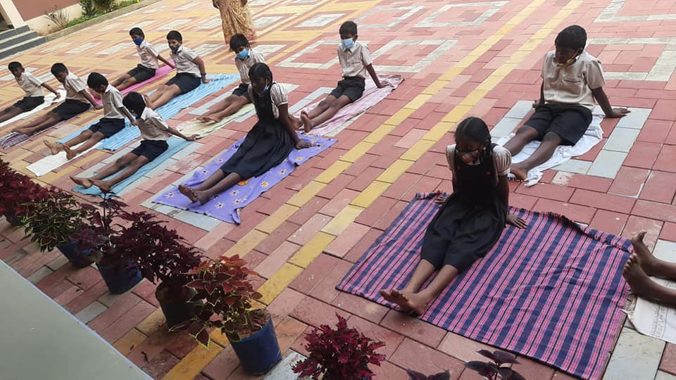 Students doing Yoga